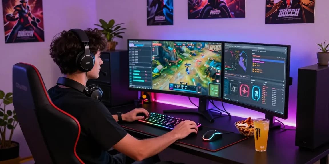 Tantegacor88 dalam suasana gaming modern, gamer fokus bermain dengan setup yang menarik.
