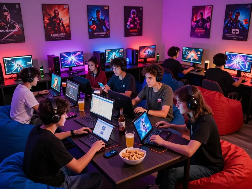 Engaged players enjoying popular xxx games in a vibrant gaming lounge.