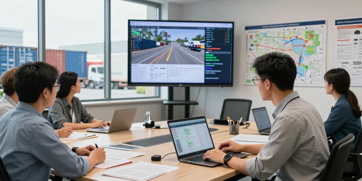 LKW Spedition Dortmund Logistikmanager analysiert Transporte in einem modernen Büro.