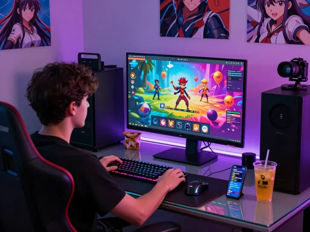 Engaging HTML porn game scene with a player immersed in gameplay and vibrant graphics