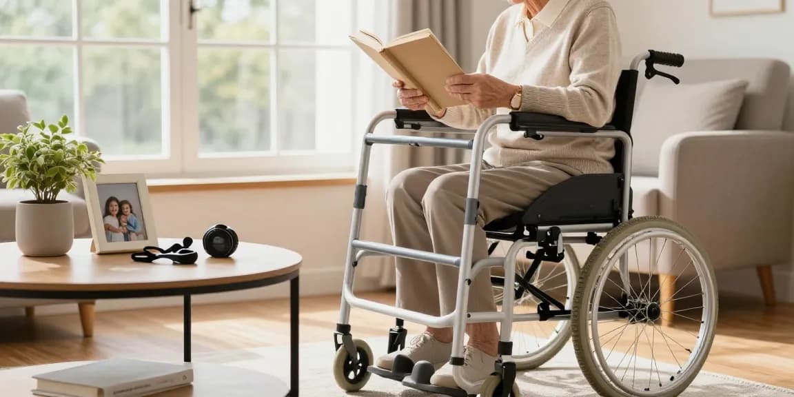 Buy nobility aids showcased in a comfortable home setting with a senior using a modern walker.