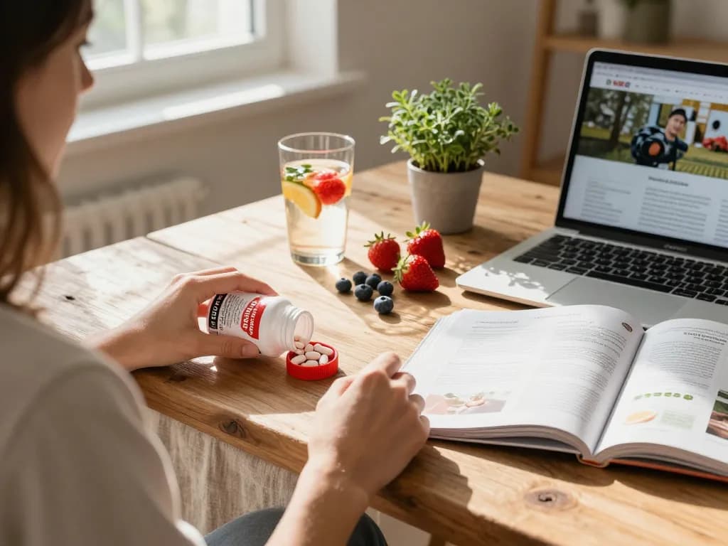 Xuno Mega Strawberry tablets showcased in a vibrant wellness setting with fresh fruits and morning light.