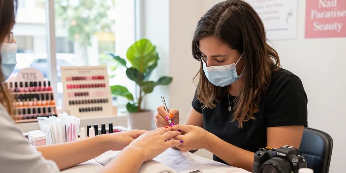 Paradise Nail Beauty manicure session showcasing vibrant colors and hygienic practices in a welcoming salon atmosphere.