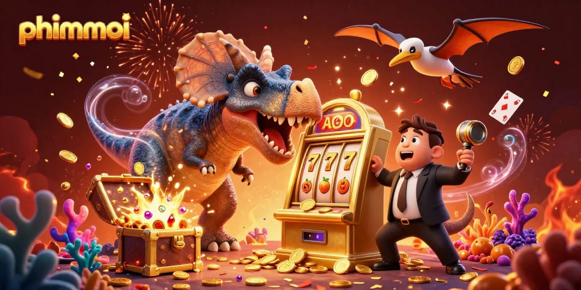 Catch the excitement of phimmoi as dinosaurs celebrate big wins at a colorful casino!