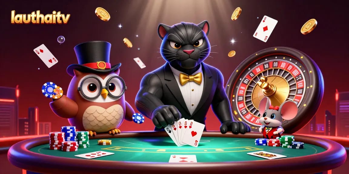 Experience thrilling gameplay with lauthaitv's stylish panther and owl in a dynamic casino scene.