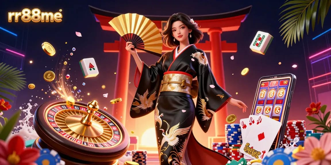 Try your luck at rr88me, where an Asian beauty unveils a casino world filled with treasures and high stakes.