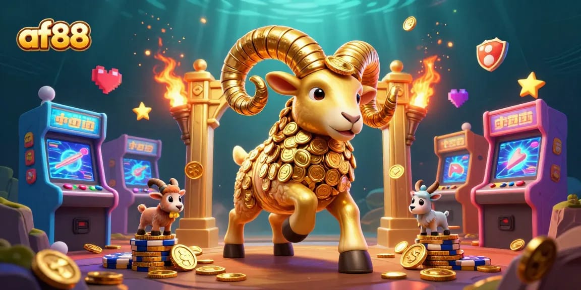 Experience thrilling action at af88 with a golden ram charging through vibrant casino elements