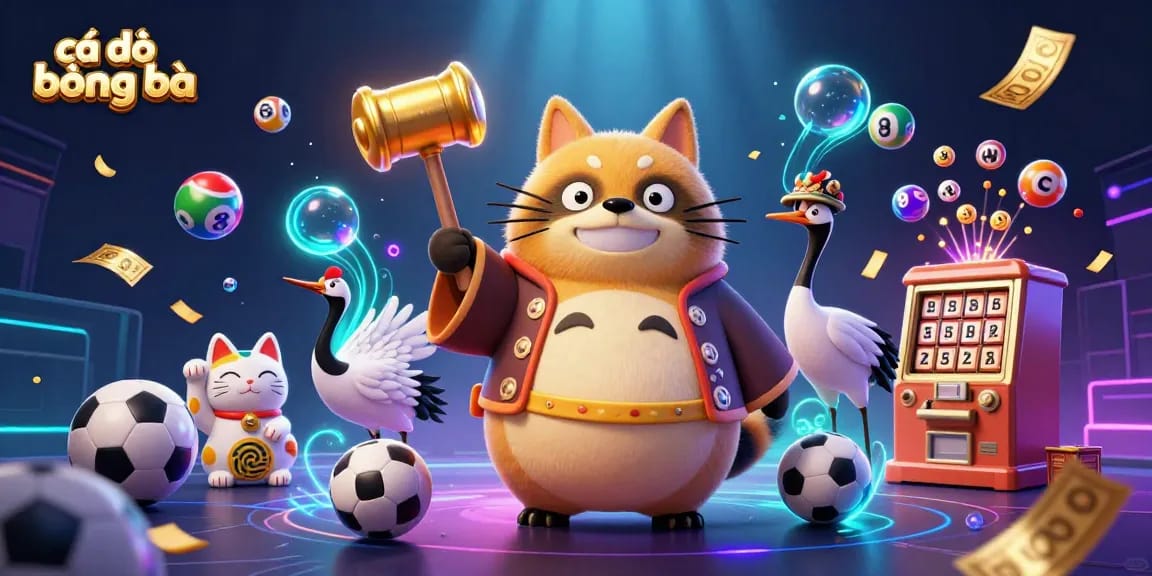 Experience cá độ bóng đá action with cheerful tanuki, colorful balls, and vibrant casino elements.
