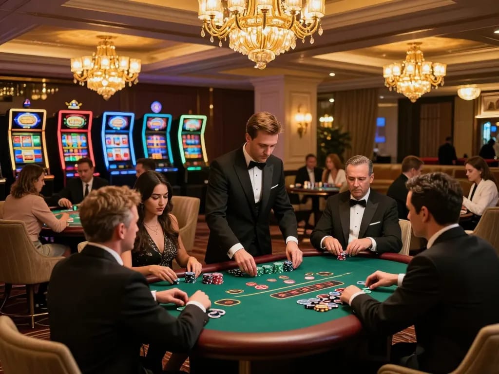 Players enjoying an exciting game of blackjack at NK88 casino, showcasing elegance and strategic gameplay.