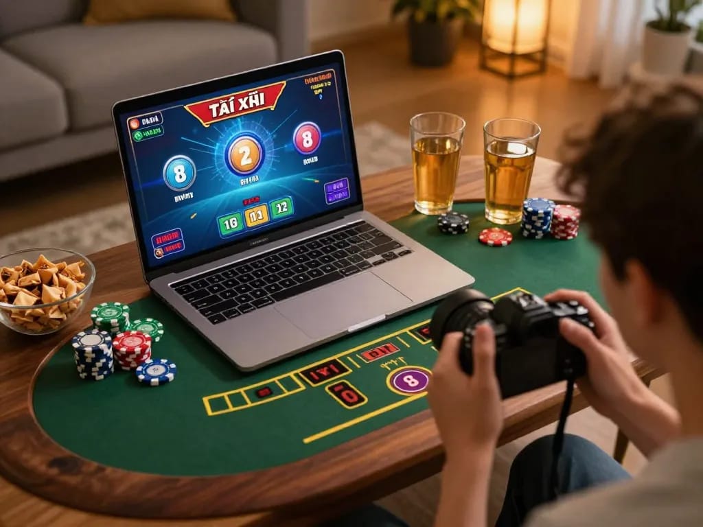 Tài xỉu online game session showing a player engaged with live dealer, creating an exciting home atmosphere.