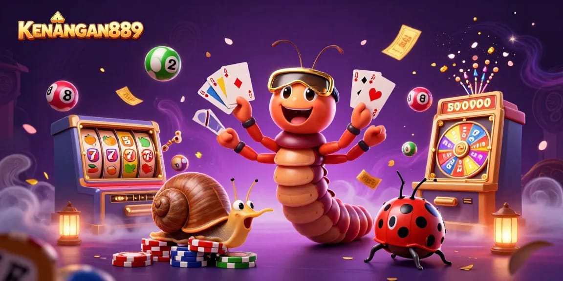 Experience thrilling gameplay with KENANGAN889's dynamic 3D casino scene featuring vibrant slot elements.