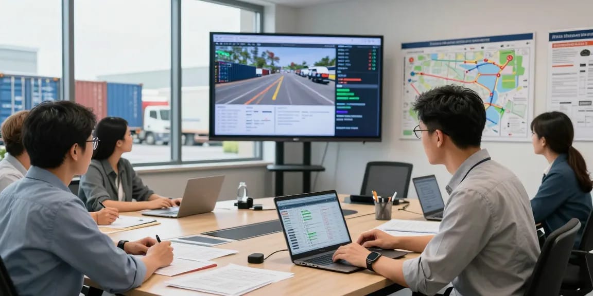 LKW Spedition Dortmund Logistikmanager analysiert Transporte in einem modernen Büro.
