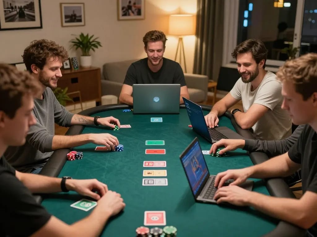 Engaging moment of llwin Download online poker gameplay with players in strategic focus