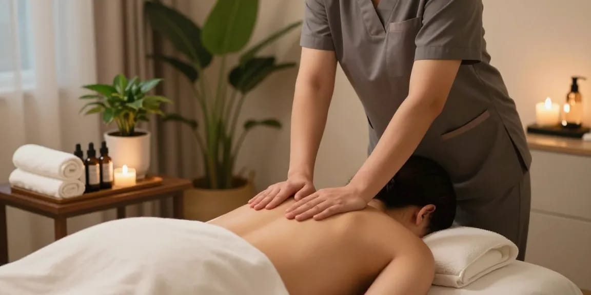 Experience a peaceful 강남출장마사지 session with a professional therapist in a calming home environment.