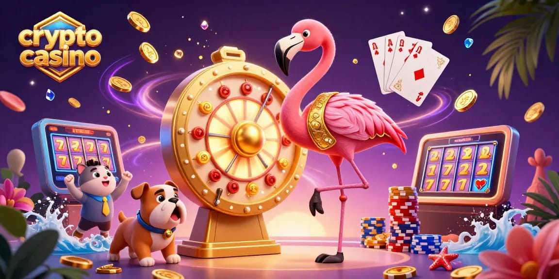 Jouez sur un casino crypto avec des pièces dorées et des gains instantanés.
