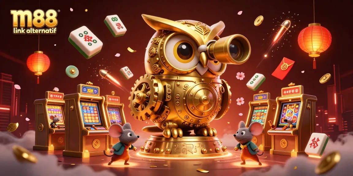 Experience the vibrant world of m88 link alternatif with 3D characters and casino elements.