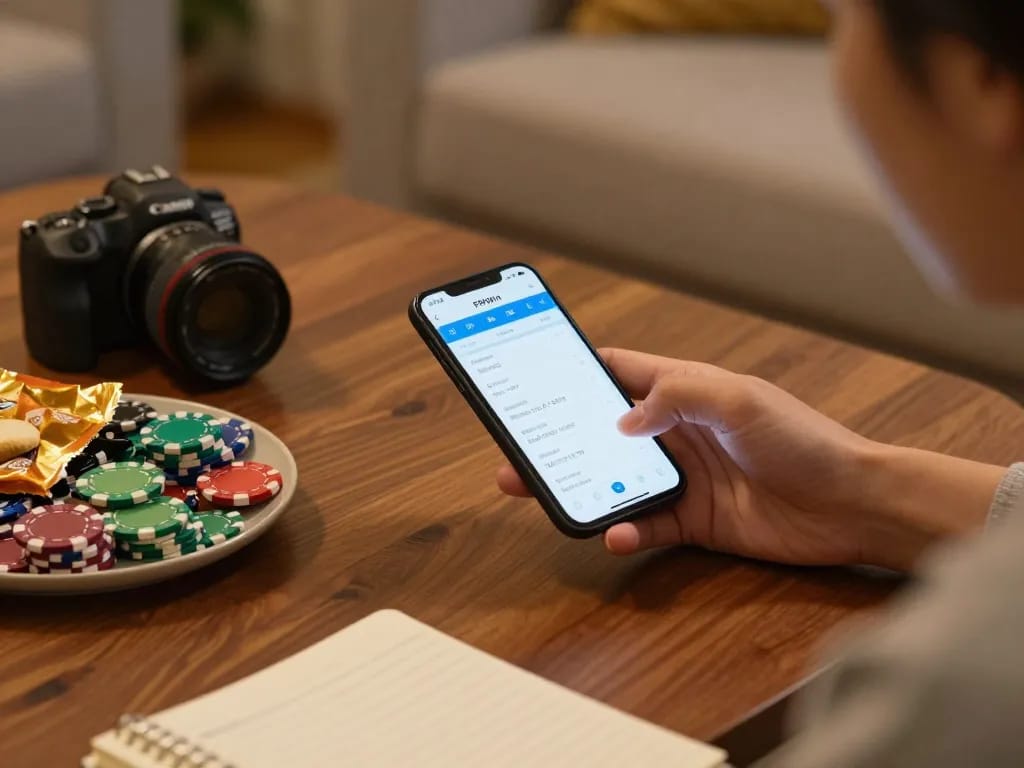 Engaging with the PP9Win Register mobile app for online gaming, showcasing a cozy home atmosphere.