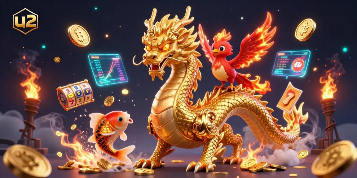 Play engaging slot games at U2 Casino featuring a vibrant dragon scene with rich casino elements.