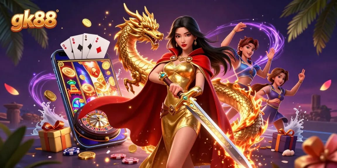 Experience thrilling gameplay at gk88 with dynamic slot game elements and a stunning warrior queen.