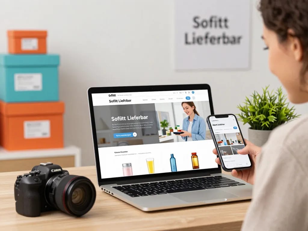 Sofort Lieferbar Produkte, die wunderschön auf einer E-Commerce-Website präsentiert werden, einladende Einkaufsatmosphäre.