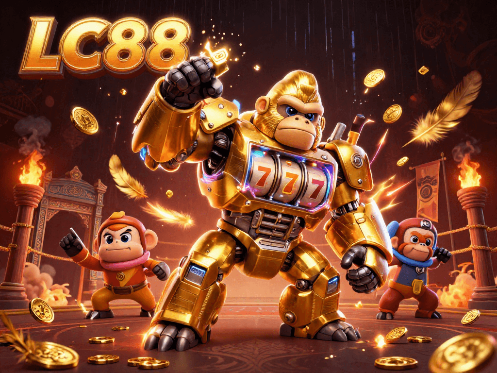 LC88's engaging 3D illustration showcases dynamic gaming elements and vibrant casino action.