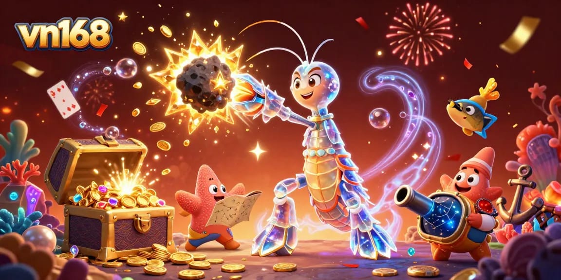 Play thrilling games at vn168 with an exciting scene of treasures and vibrant gaming elements.
