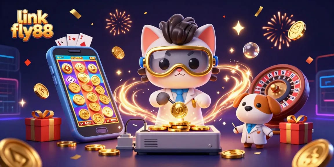 Exciting games at link fly88 showcased with whimsical 3D characters, offering golden rewards for players.