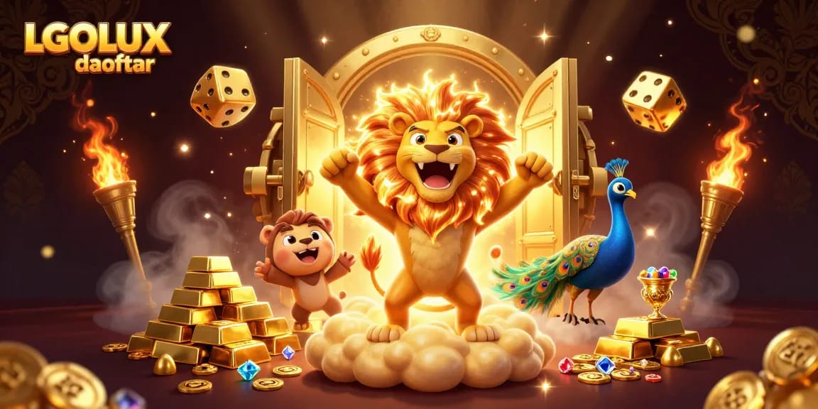 Join the excitement of LGOLUX daftar with a vibrant casino scene showcasing golden treasures and jackpot elements.