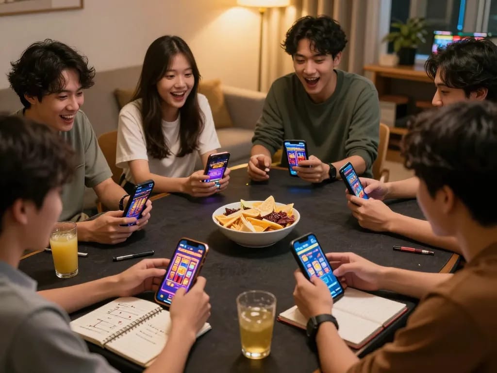 Pemain yang terlibat merayakan kemenangan slot gacor sambil menggunakan aplikasi kasino online di smartphone.