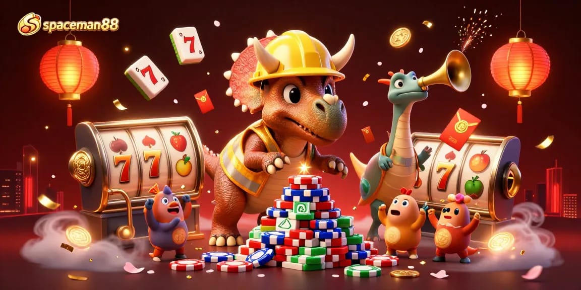 Celebrate wins at spaceman88 with a vibrant 3D scene featuring characters and dynamic slot elements.