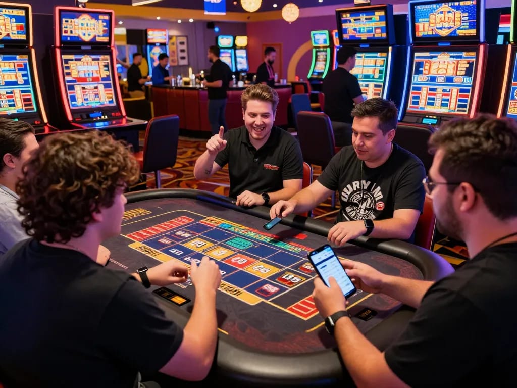 Engaging players enjoying the excitement of online gambling with link vào o8 at a vibrant casino atmosphere.