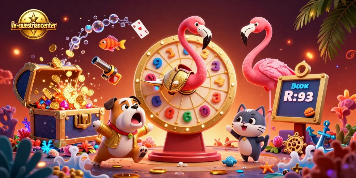 Engage with la-equestriancenter in this vibrant, immersive casino-themed scene featuring dynamic characters and game elements.