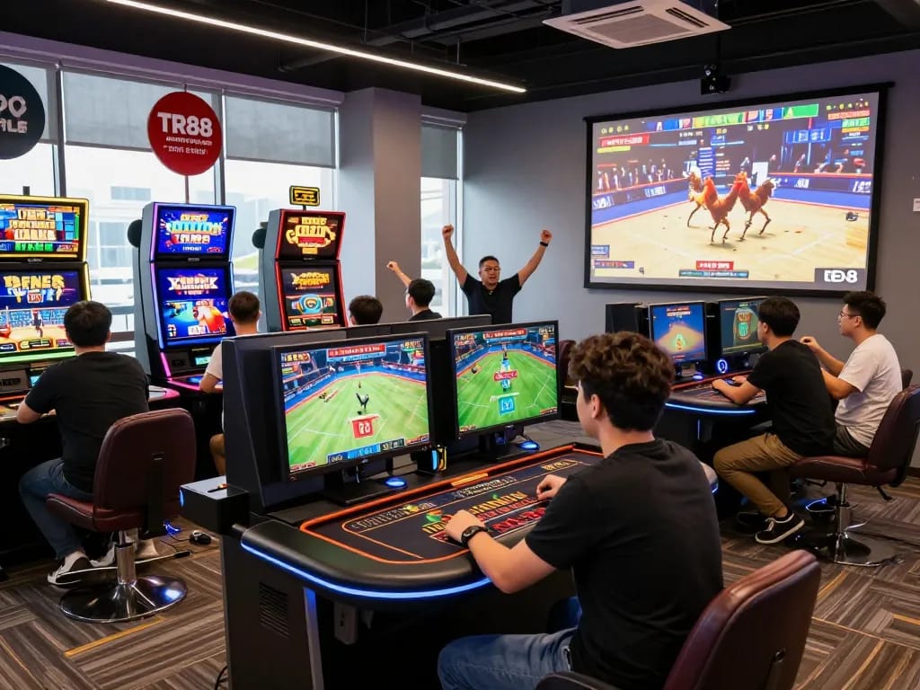 Dynamic gaming engagement at TR88, showcasing live betting excitement and modern casino atmosphere.