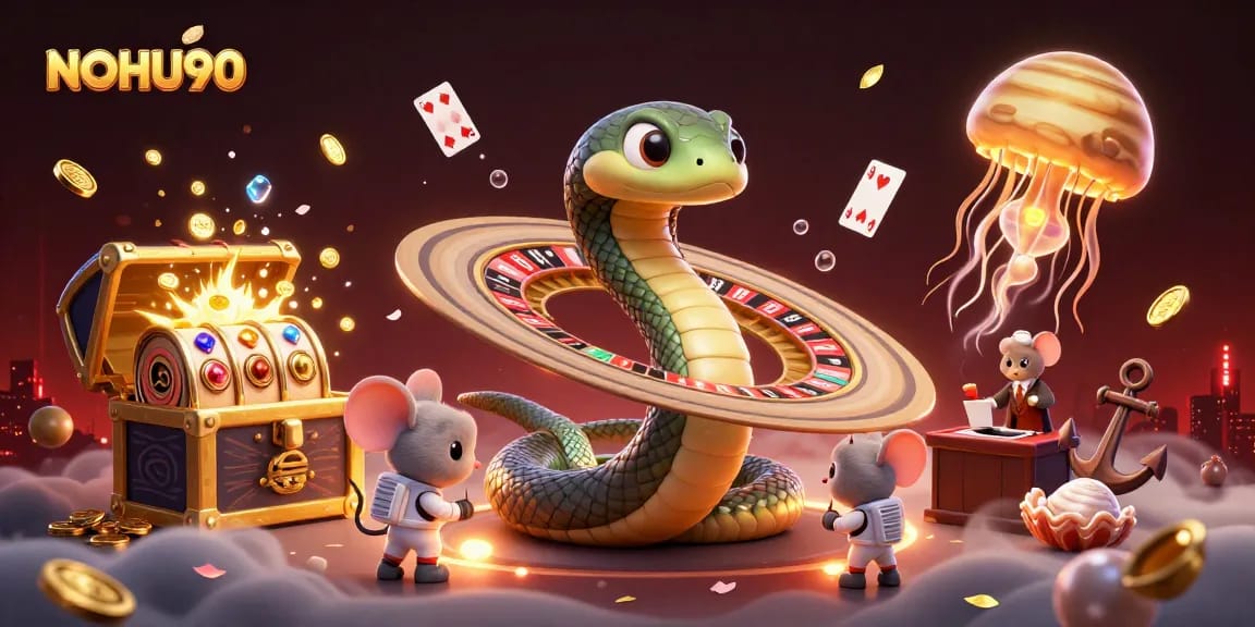Experience excitement with NOHU90's immersive 3D casino world featuring vibrant gaming action.