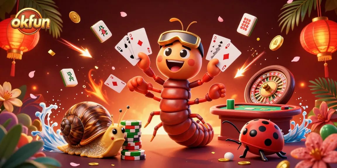 Experience the excitement of okfun with this vibrant 3D casino illustration showcasing dynamic game elements.