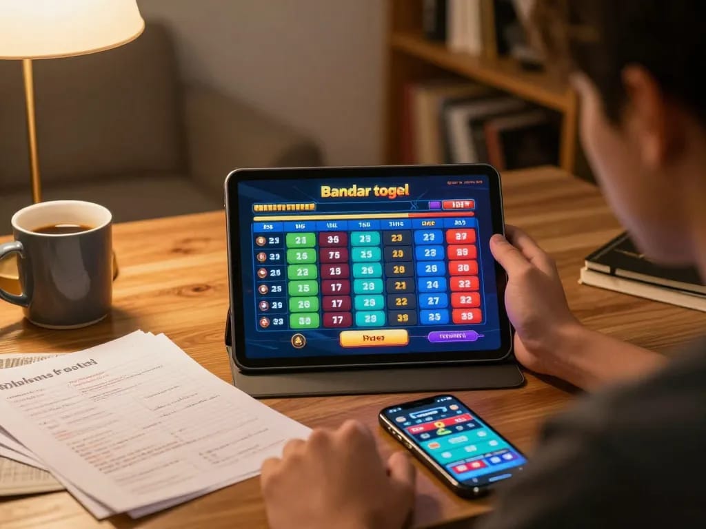Pemain yang terlibat memasang taruhan pada bandar togel dalam suasana rumah yang nyaman dengan pencahayaan hangat.