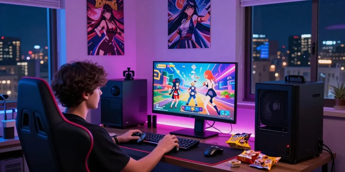 Experience gaming excitement with hentai games online in a cozy, vibrant gaming setup.