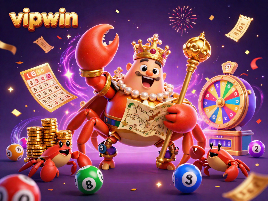 Win exciting prizes at vipwin with an alluring casino scene featuring a royal crab emperor!