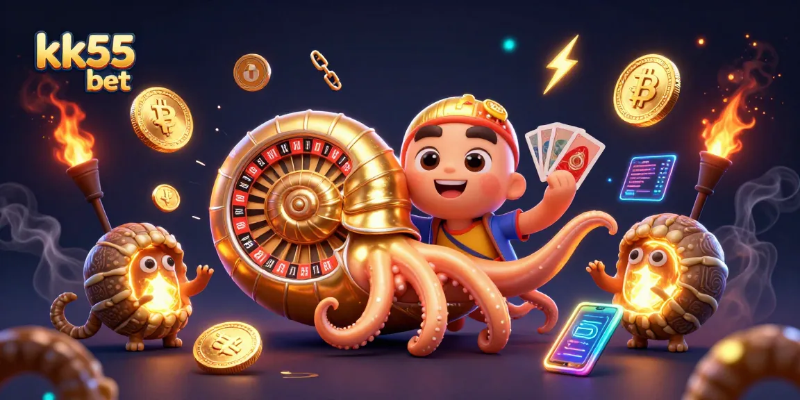 Experience exciting gameplay at kk55 bet with a vibrant scene of a giant nautilus and crypto elements.