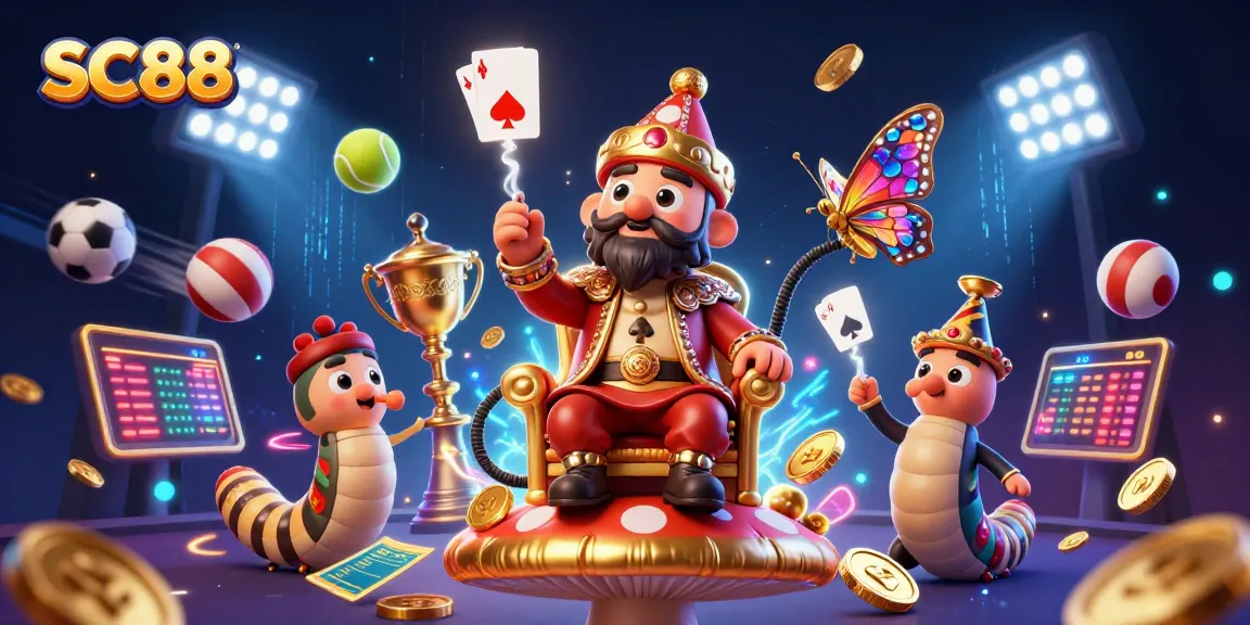 Place bets with SC88 in a vibrant, dynamic casino scene with casino imagery and sports elements.