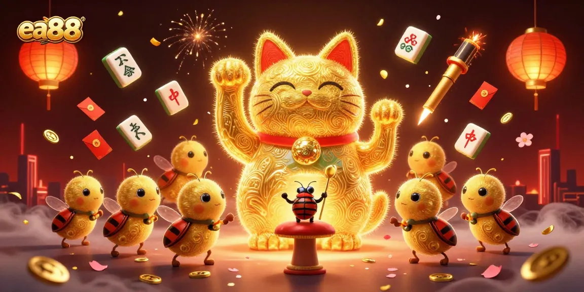 Join the excitement at ea88 with a lucky cat and sparkling casino symbols showcasing vibrant rich games.