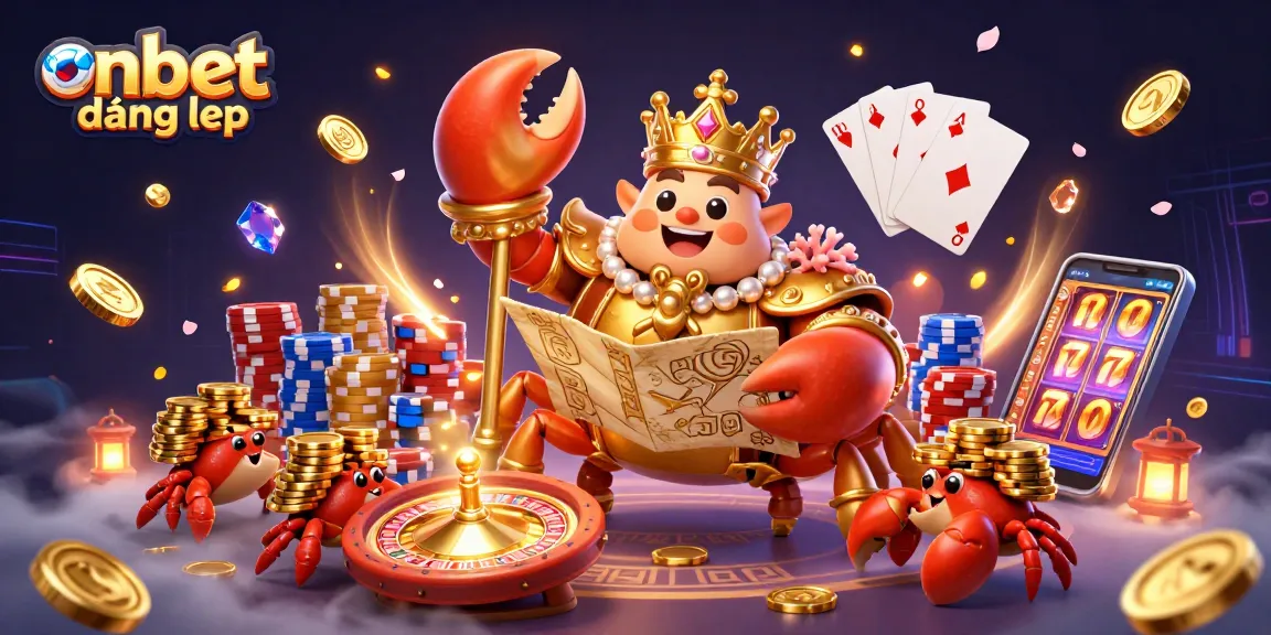 Engage in thrilling gaming experiences with onbet đăng nhập featuring a golden crab emperor and dynamic casino elements.