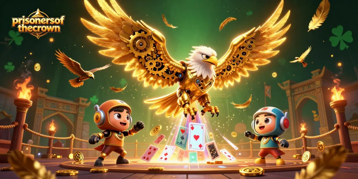 Engage with the immersive world of prisonersofthecrown as a golden eagle dives through holographic cards.