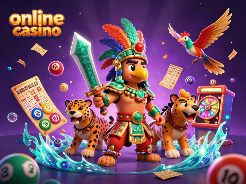 Experience the excitement of an online casino with vibrant lottery and gaming elements in a stunning 3D scene.