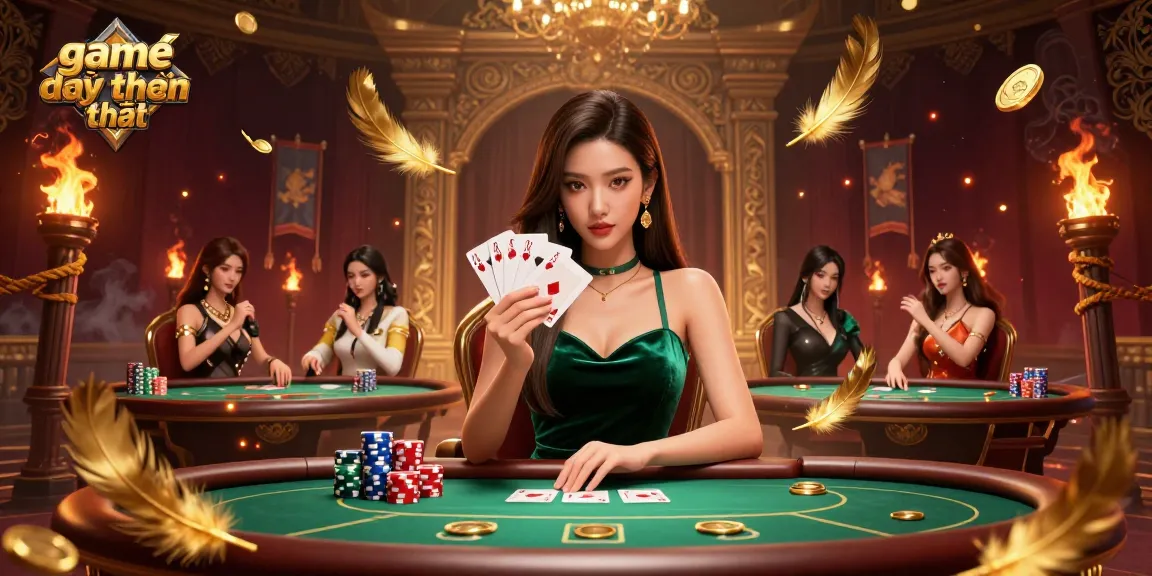 Experience the thrill of game đổi thưởng uy tín at a luxury poker table with a stunning Asian woman.