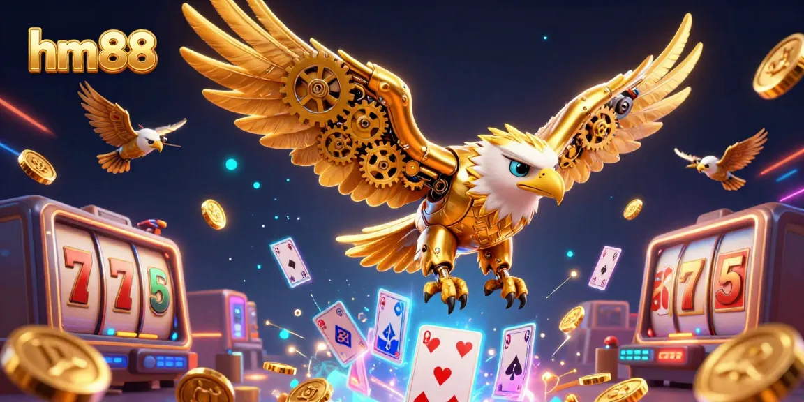 Experience vibrant casino action with the animated eagle and game elements at hm88.