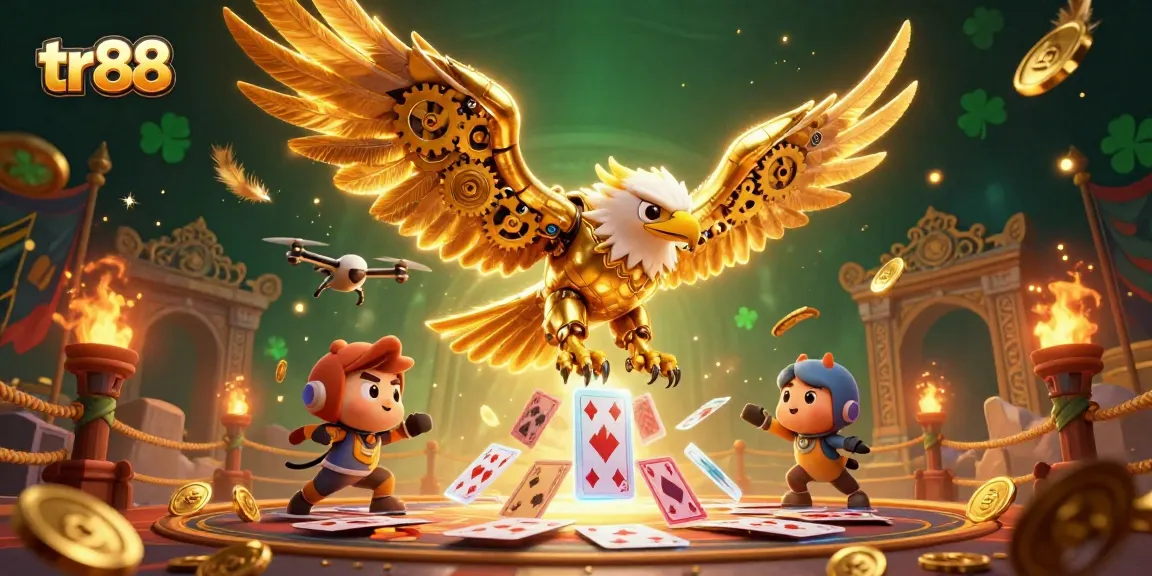 Experience thrilling high-stakes gameplay with tr88 in a vibrant casino environment featuring golden eagles.