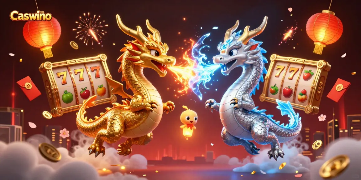 Immerse in the thrilling world of Caswino, featuring dynamic dragons and vibrant casino symbols.