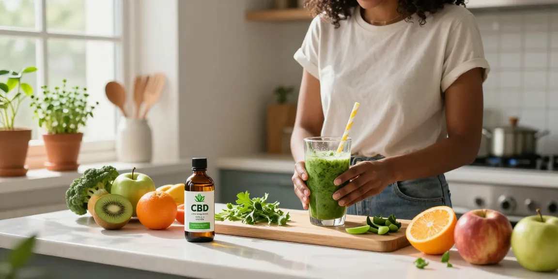 CBD oil Canada with organic ingredients in a wellness kitchen scene.