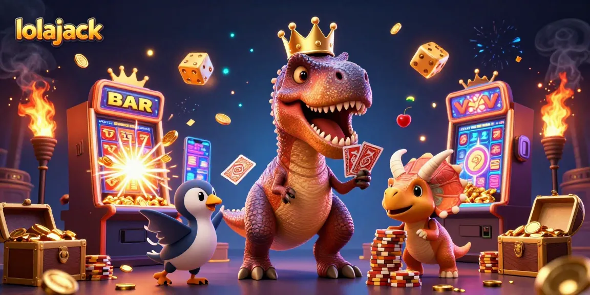Experience thrilling jackpots with lolajack, featuring playful dinosaur characters, vibrant casino elements, and dynamic gameplay.